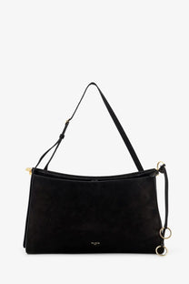 Alaïa women’s le click pocket nabuk shoulder bag in black suede with gold-tone hardware and minimalist design