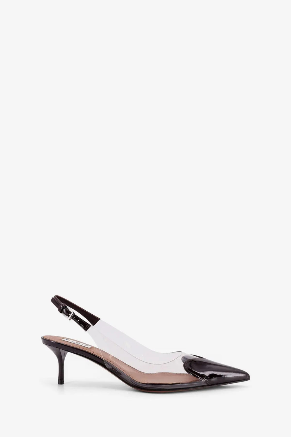 Alaïa women’s le coeur pvc and leather pumps in purple with black patent leather and transparent plastic slingback heel