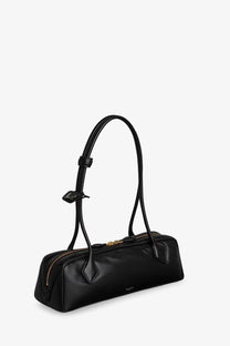 Alaïa women’s le teckel black leather shoulder bag with gold-tone zipper and handles