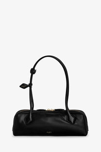 Black alaïa women’s le teckel leather shoulder bag with sleek glossy leather and gold-tone hardware