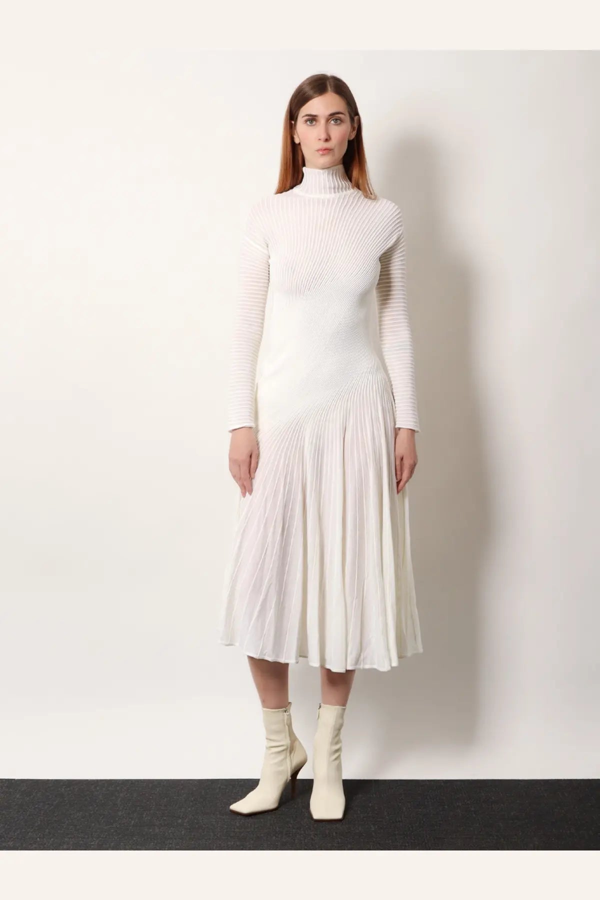 ALAÏA Women's Long Wool Dress White, view 2