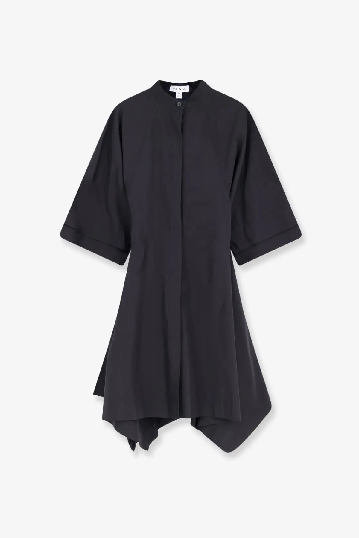 Alaïa women’s black panelled cotton dress with a stand-up collar and short sleeves in minimalist style