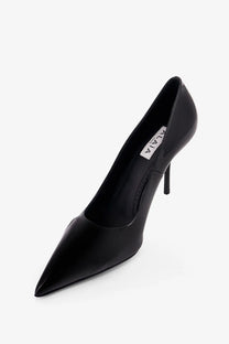 Alaïa women’s black patent leather decolléte pump with pointed toe and slender stiletto heel