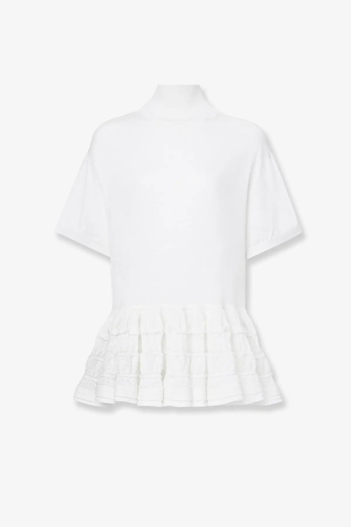 ALAÏA Women's Peplum Virgin Wool Sweater White, view 4