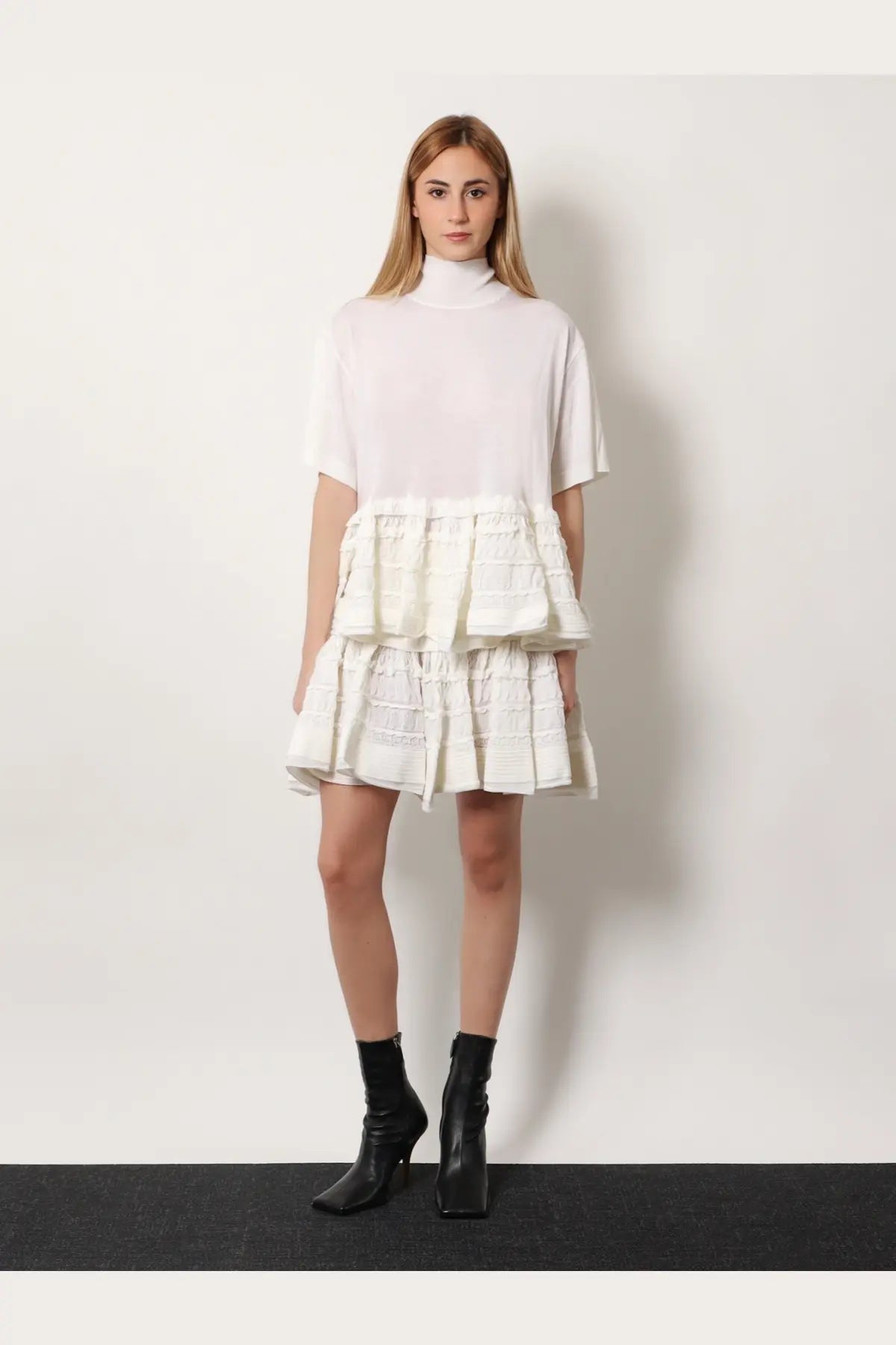 ALAÏA Women's Peplum Virgin Wool Sweater White, view 2