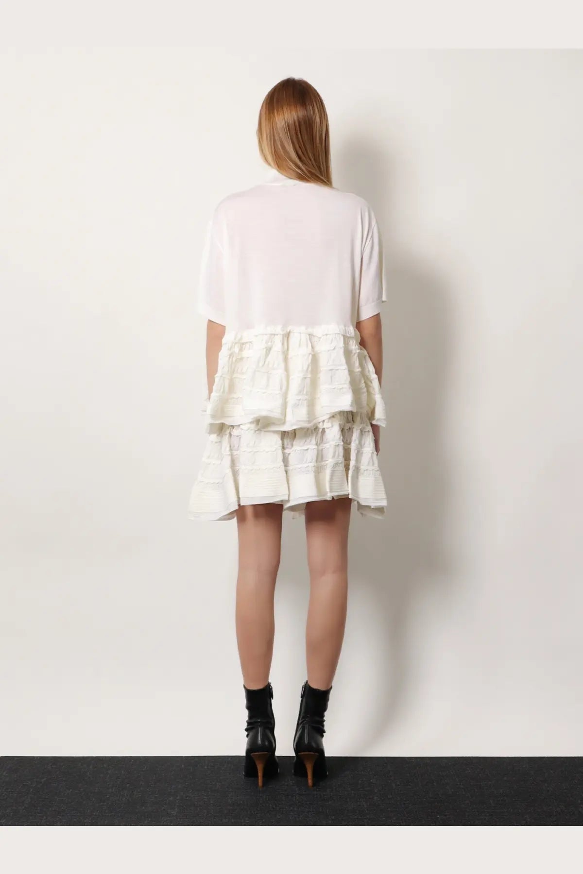ALAÏA Women's Peplum Virgin Wool Sweater White, view 3