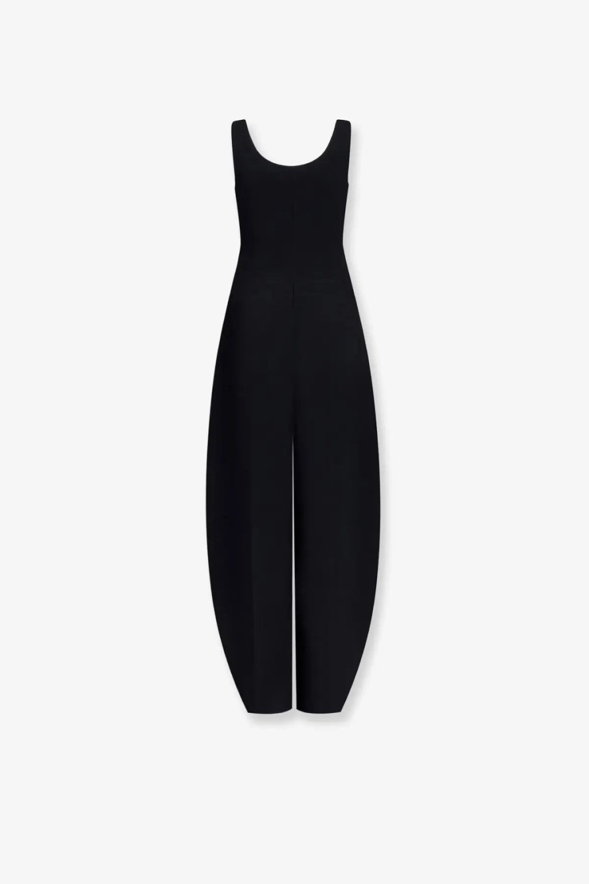Alaïa women’s black sleeveless round virgin wool jumpsuit with wide-leg tapered pants and rounded neckline