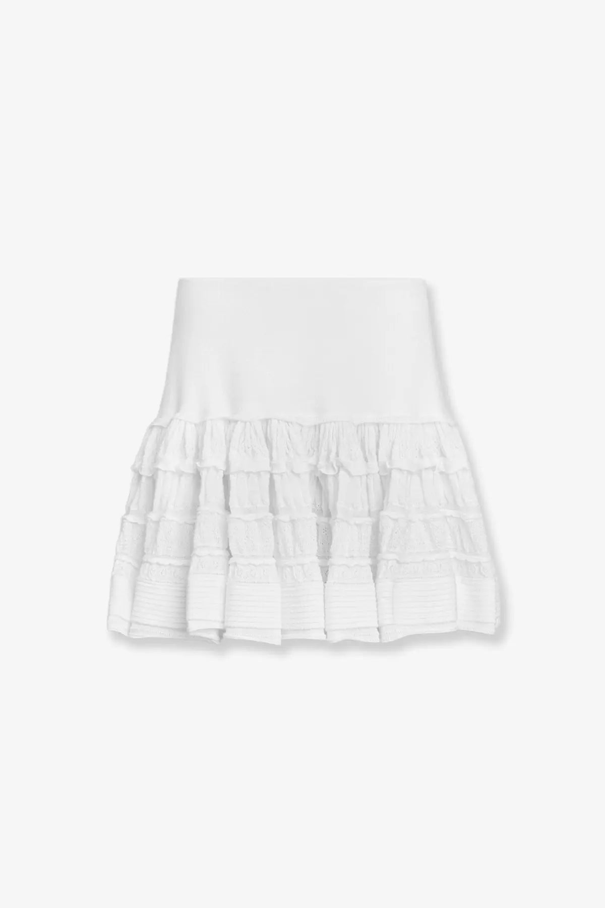 Alaïa women’s white ruffle virgin wool skirt with tiered layers and smooth waistband