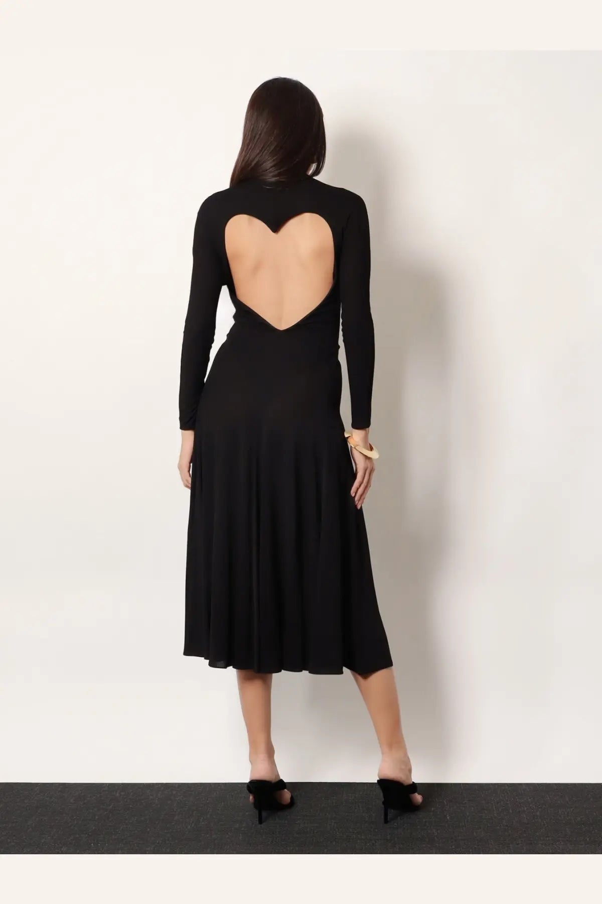ALAÏA Women's Viscose Long Heart Dress Black, view 2