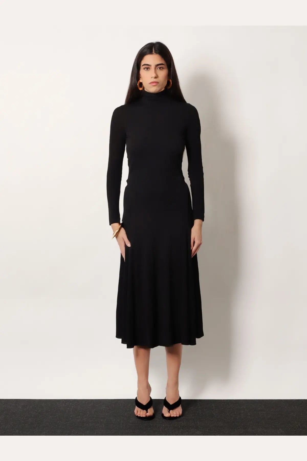 ALAÏA Women's Viscose Long Heart Dress Black, view 3