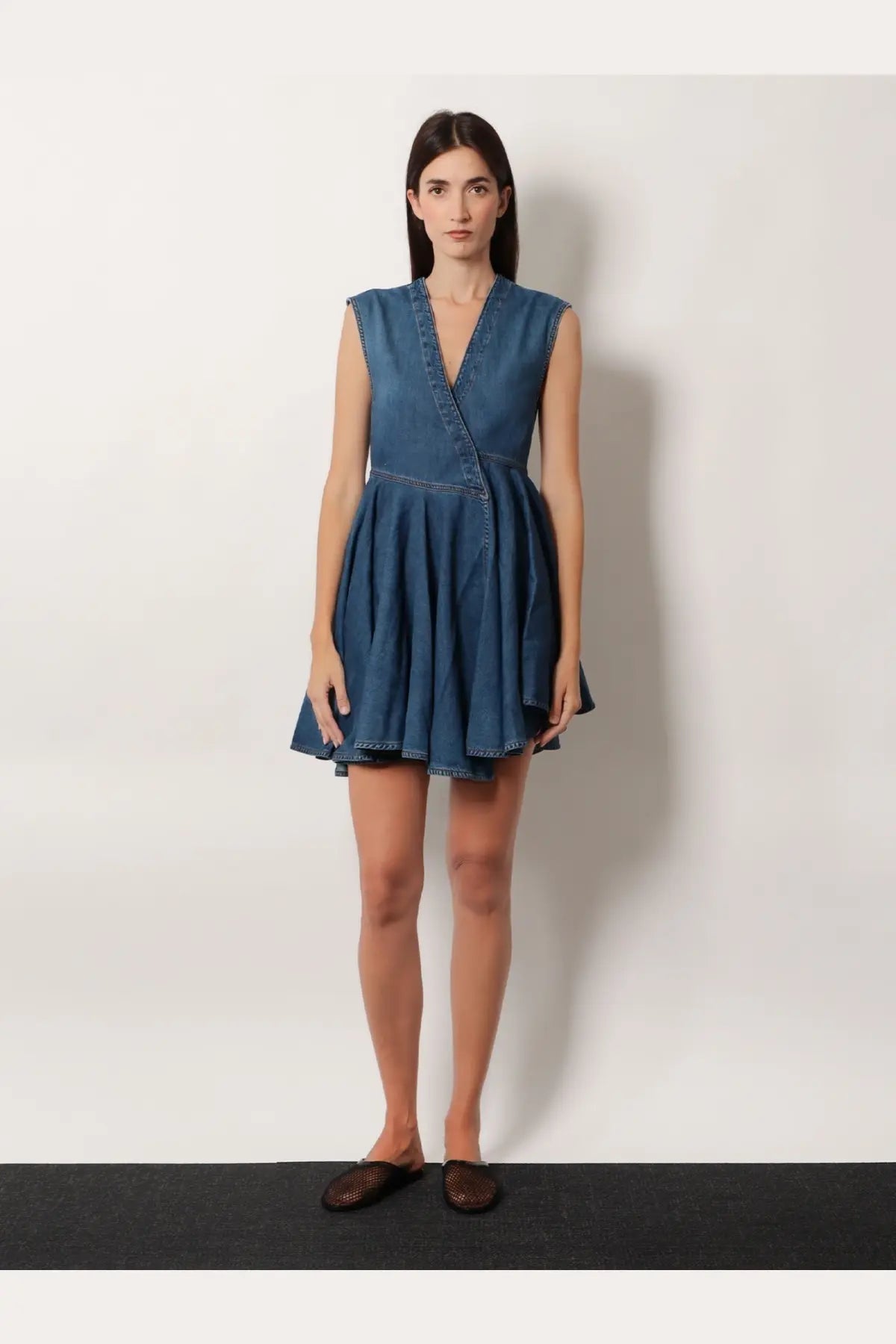ALAÏA Women's Wrap Denim Dress Black, view 2