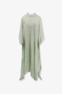 Alberta Ferretti women’s chiffon dress in pale green with a high neckline and asymmetrical hemline