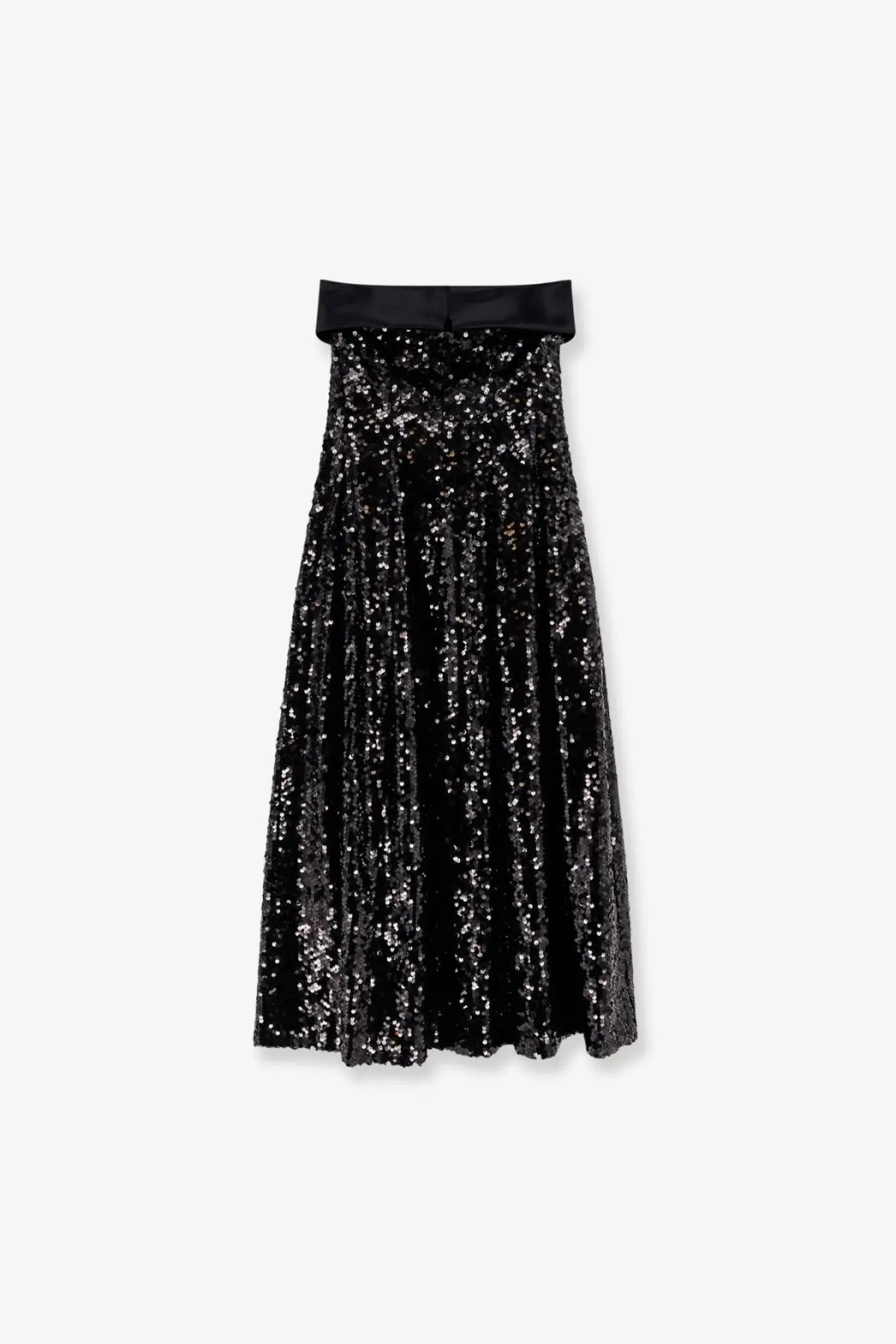 Alberta Ferretti women’s black dress featuring a black sequined midi skirt with a satin waistband