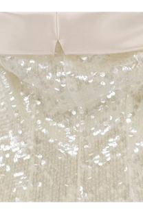 Alberta ferretti women’s dress white featuring a shimmering ivory sequined skirt with sheer overlay and satin waistband