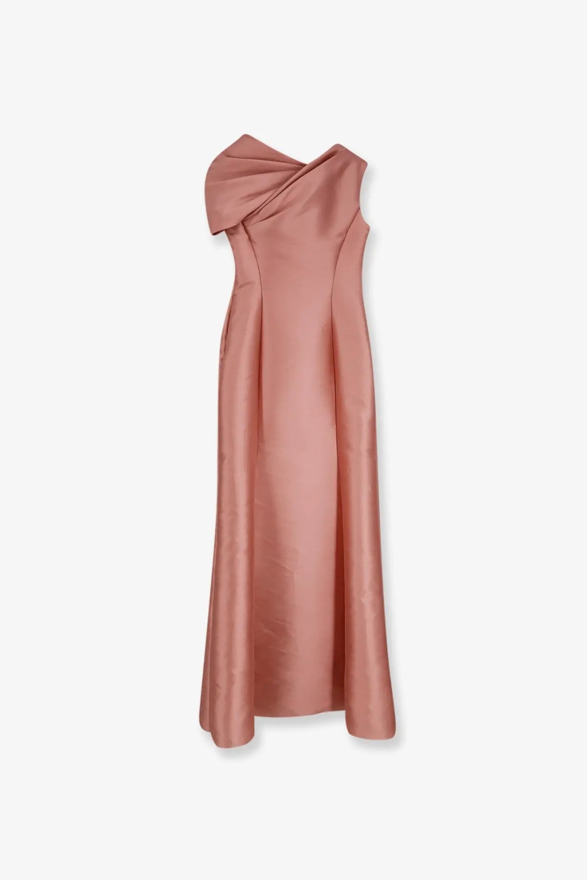 Alberta Ferretti women’s mikado long dress blue with a sleek rose-gold satin draped one-shoulder design