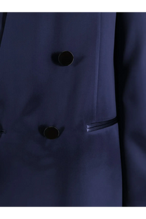 Alberta Ferretti women’s satin blazer in dark navy with polished black buttons and subtle stitching details
