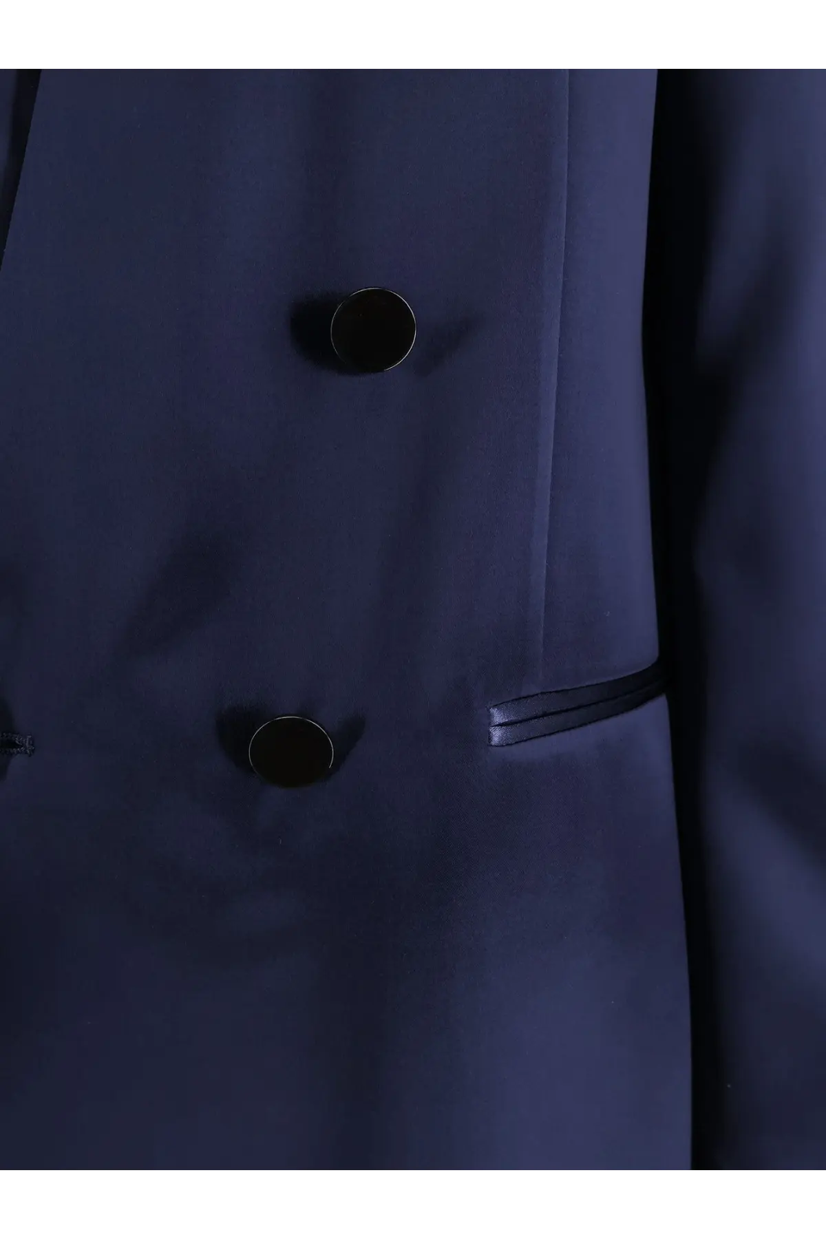 Alberta Ferretti women’s satin blazer blue in dark navy with polished black buttons and subtle stitching details