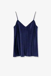 Alberta Ferretti women’s navy blue satin camisole with thin spaghetti straps and v-neckline