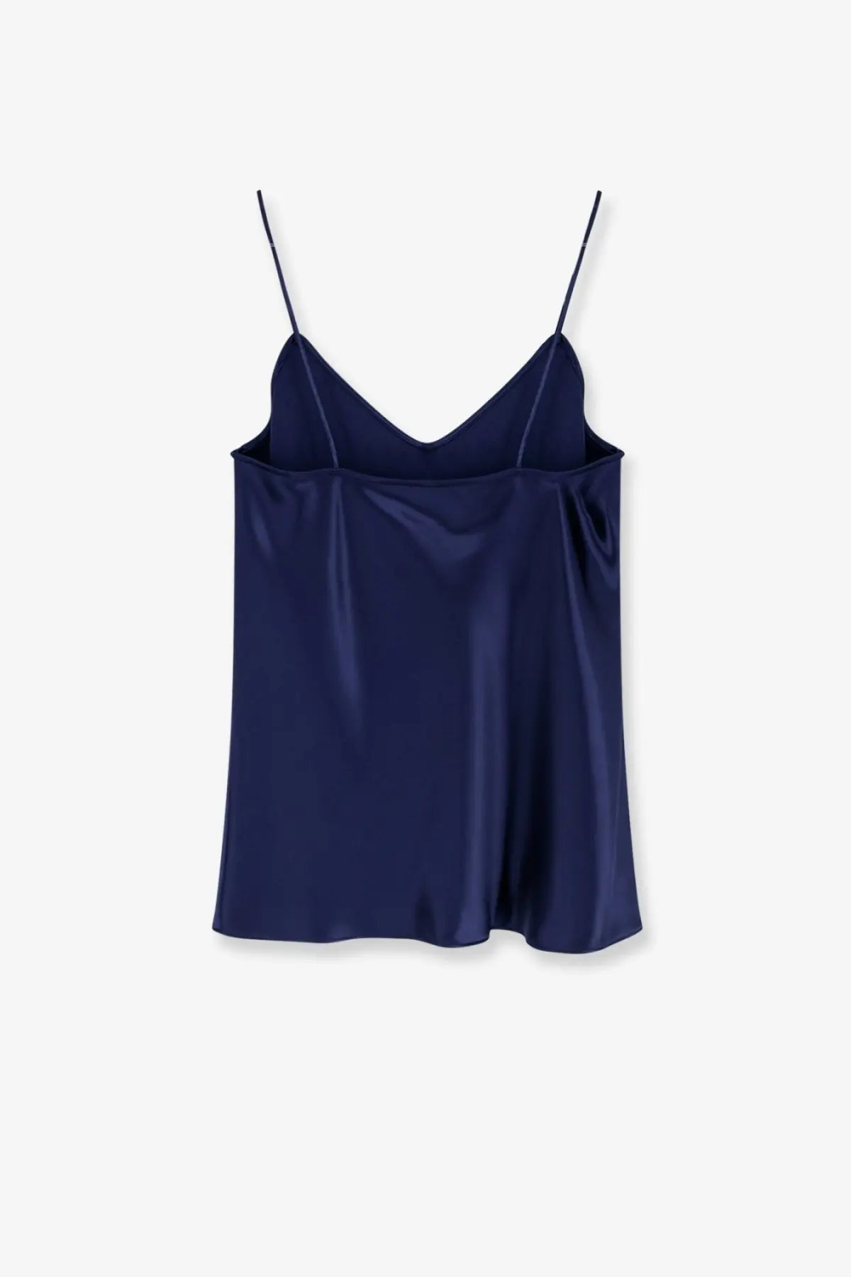 Alberta Ferretti women’s navy blue satin camisole with thin spaghetti straps and v-neckline top