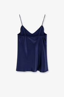 Alberta Ferretti women’s navy blue satin camisole with thin spaghetti straps and v-neckline top