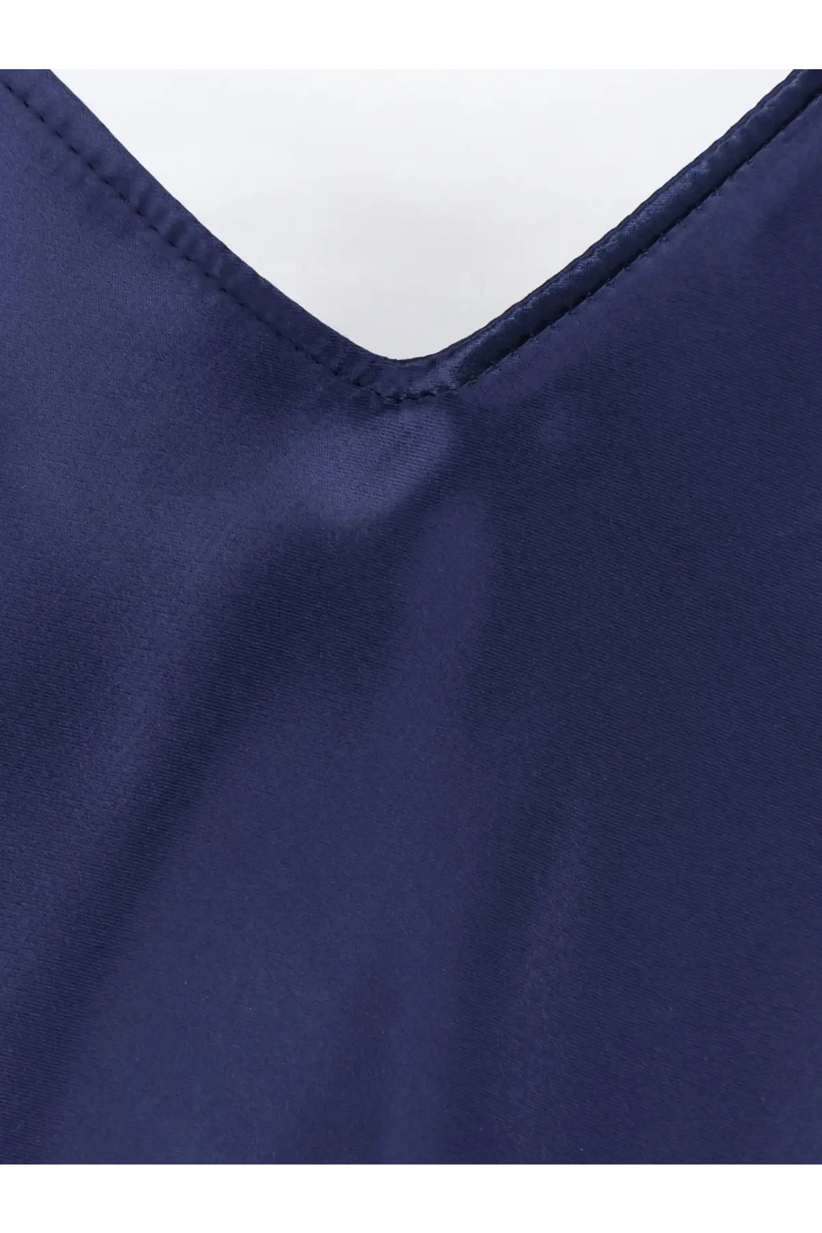 Alberta Ferretti women’s navy blue satin top with smooth glossy finish and neatly stitched v-neckline