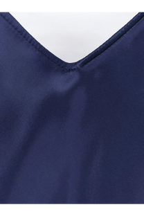 Alberta Ferretti women’s navy blue satin top with smooth glossy finish and neatly stitched v-neckline