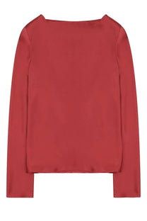Alberta Ferretti women’s silk blend blouse in blue with a sleek long-sleeved red satin top and relaxed fit