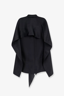 Alberta Ferretti women’s black silk cape-style top with ruffled sleeves and asymmetrical hem front view