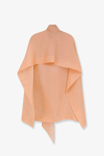 Alberta Ferretti women’s soft peach silk cape with high collar and asymmetrical hemline lightweight design
