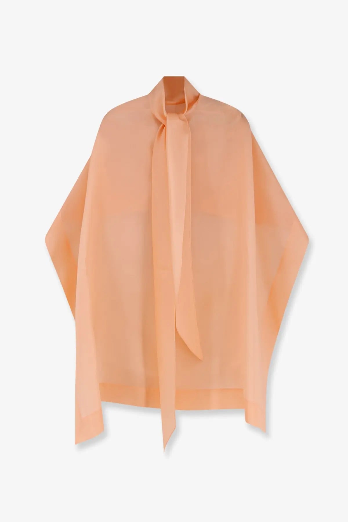Alberta Ferretti women’s soft peach silk blouse with wide collar and long front tie in sheer fabric