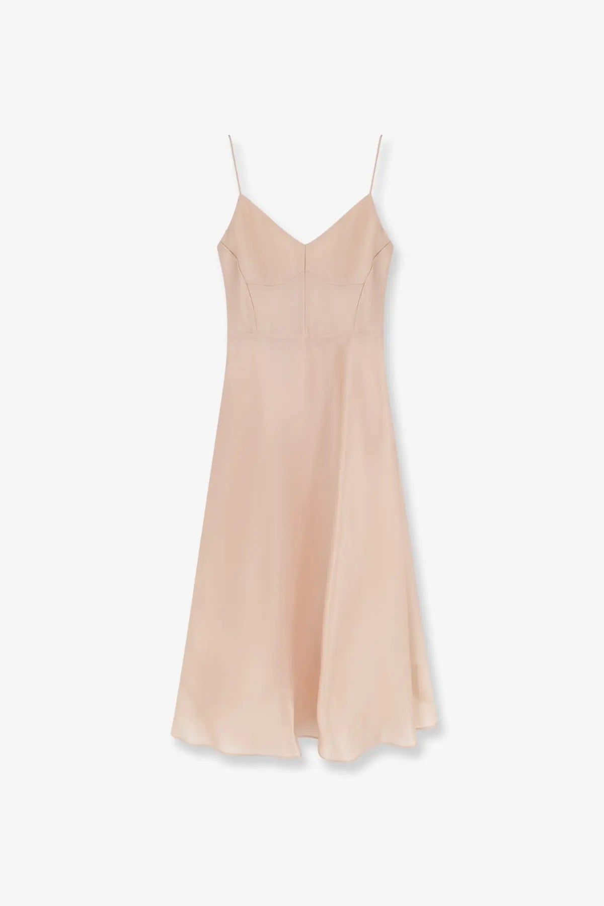 Alberta Ferretti women’s silk dress in soft blush beige with delicate spaghetti straps and a flattering v-neckline