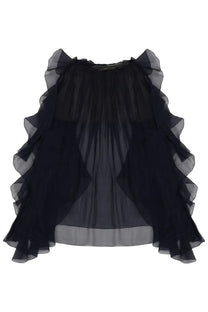 Black sheer ruffled top with layered chiffon fabric and gathered waistband from Alberta Ferretti women’s silk shirt blue collection