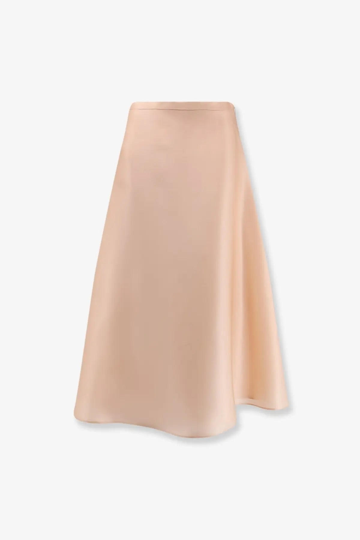 Alberta Ferretti women’s beige silk midi skirt with a soft peach satin, smooth flowing silhouette