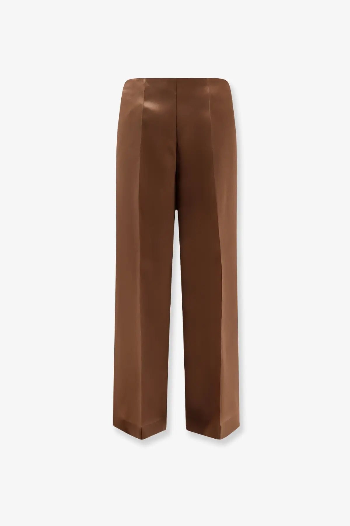 Alberta Ferretti women’s brown silk satin wide-leg trousers with a sleek high-waisted design
