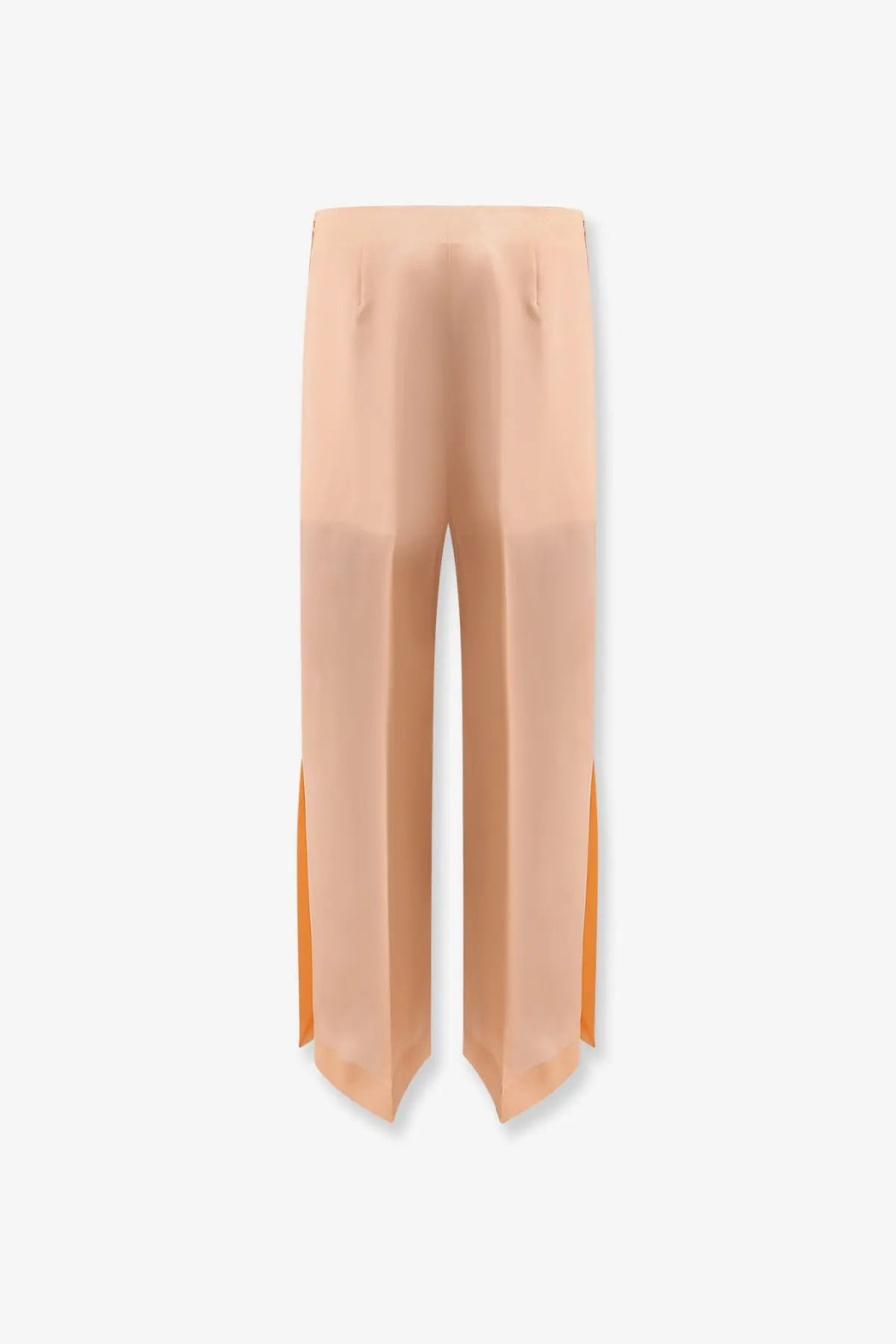Alberta Ferretti women’s pink silk trousers with high waist wide legs and side slit detailing in beige tone