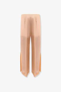 Alberta Ferretti women’s pink silk trousers with high waist wide legs and side slit detailing in beige tone