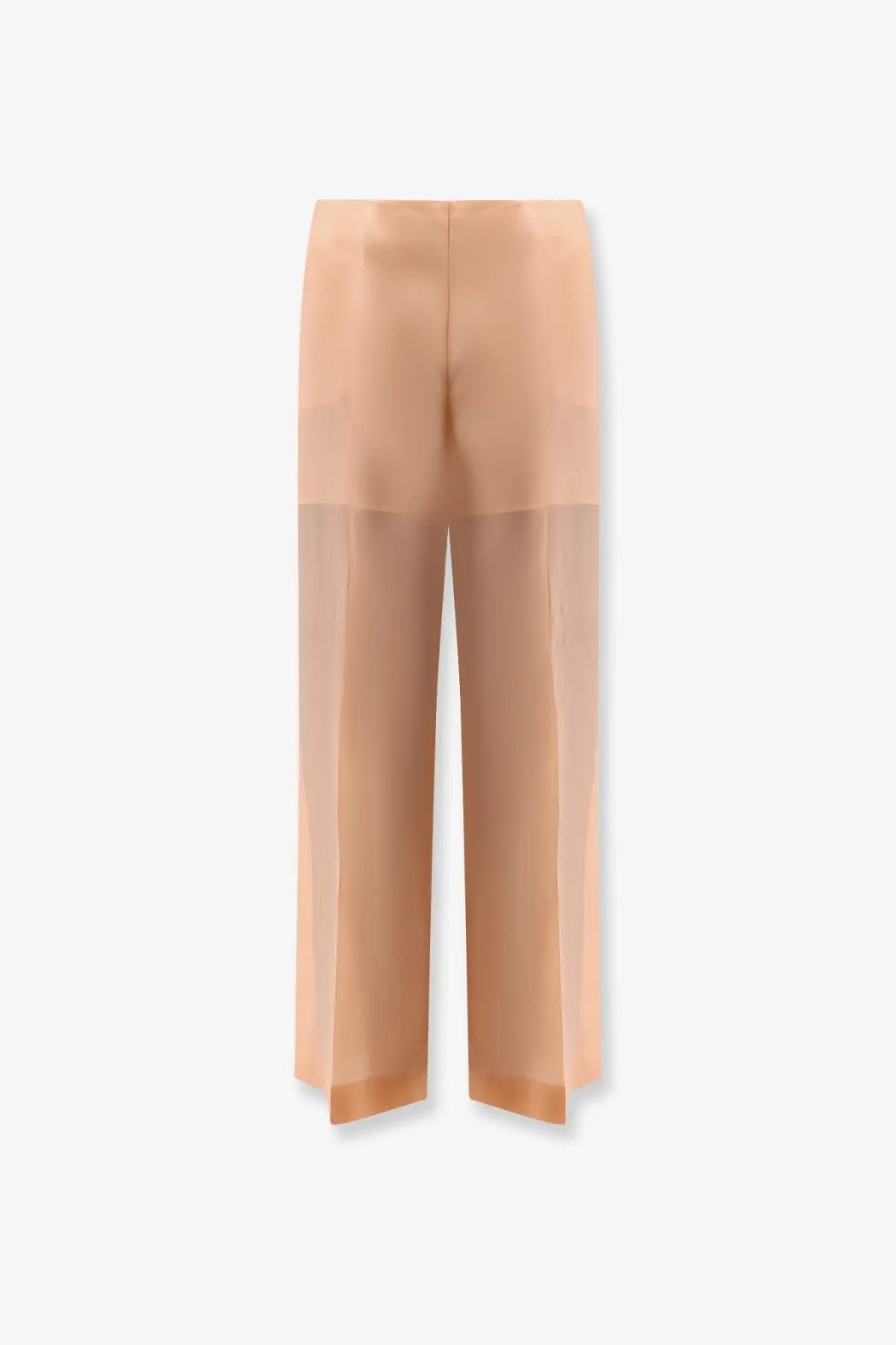 Alberta Ferretti women’s pink silk trousers beige high-waisted wide-leg with sheer minimalist design