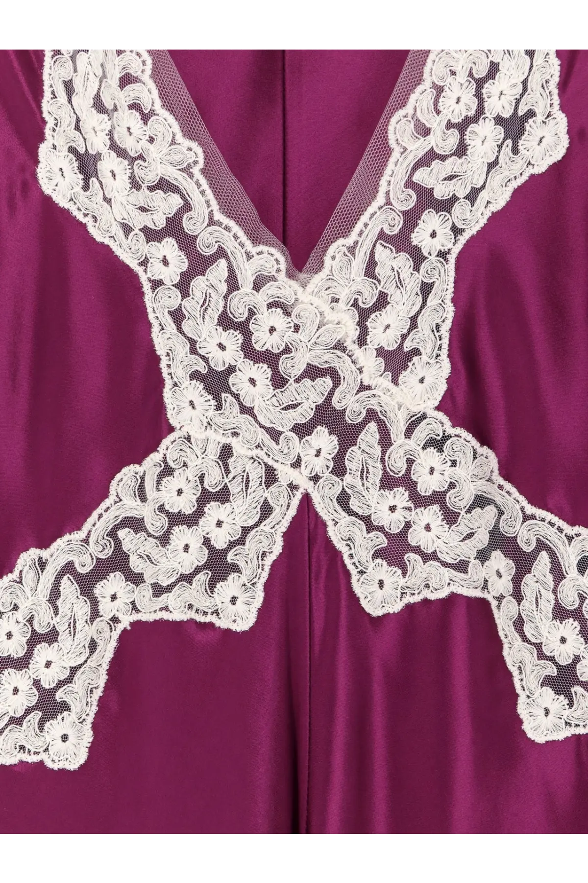 Alberta Ferretti women’s purple viscose long dress with delicate white floral lace overlay on deep satin fabric