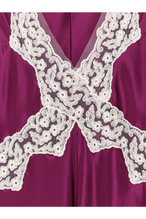 Alberta Ferretti women’s purple viscose long dress with delicate white floral lace overlay on deep satin fabric
