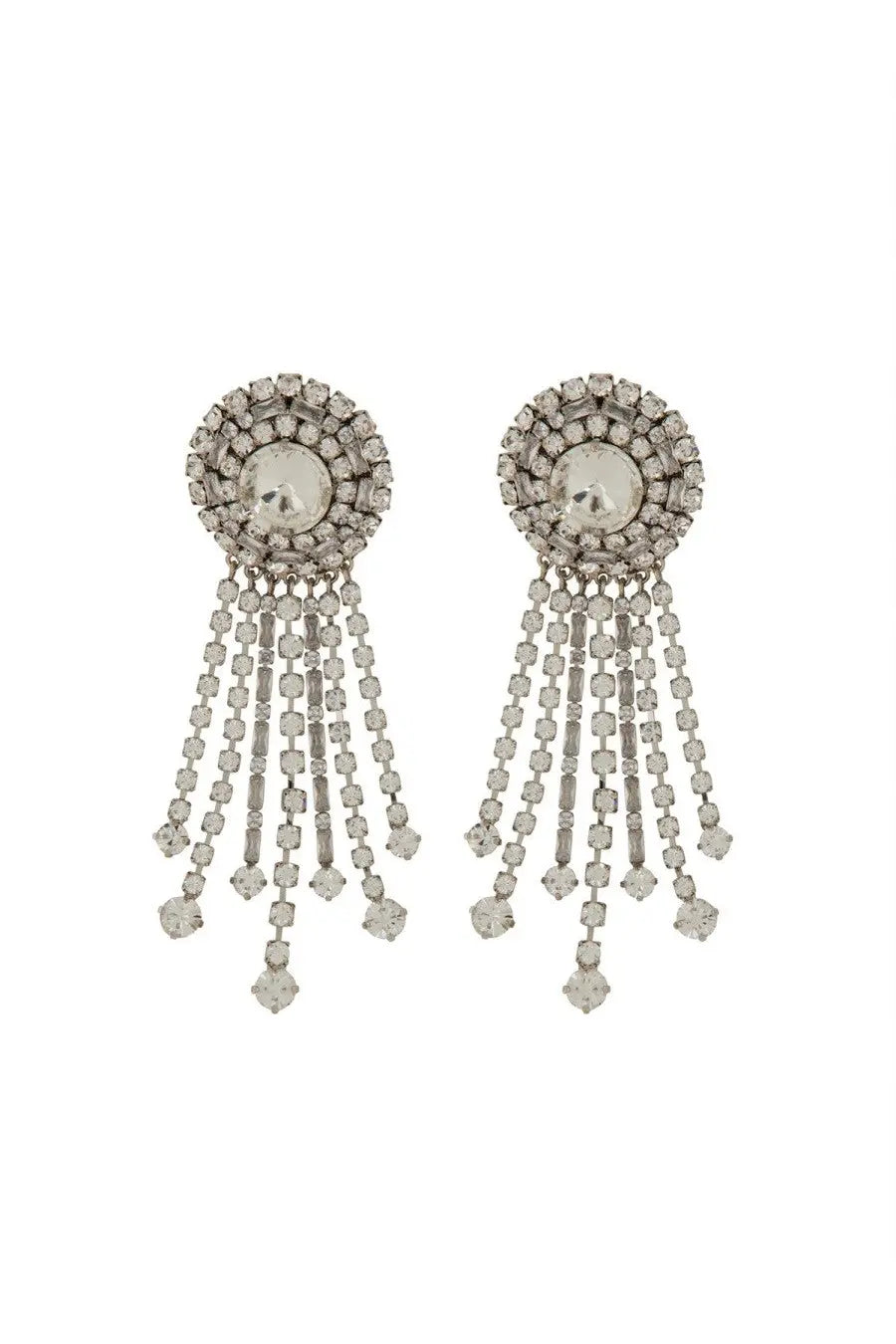 Alessandra rich women’s silver chandelier clip on earrings with circular rhinestone top and cascading clear crystals