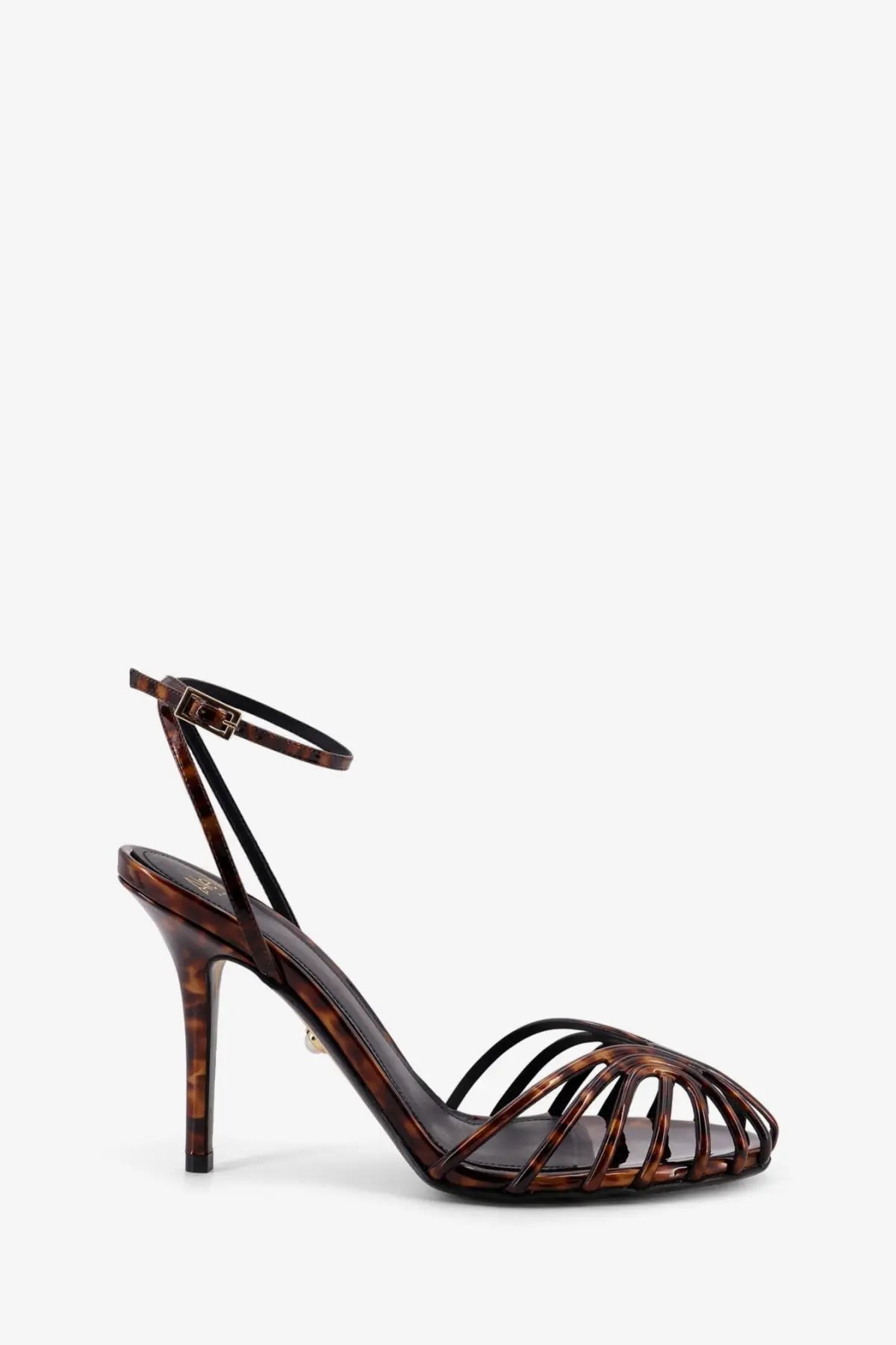 Alevi women’s Blake leather sandals brown tortoiseshell strappy high-heeled sandal with slender heel and ankle strap