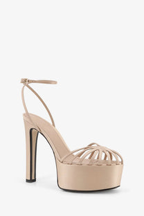 Beige satin alevi women’s eva platform sandal with high stiletto heel and crisscross ankle strap