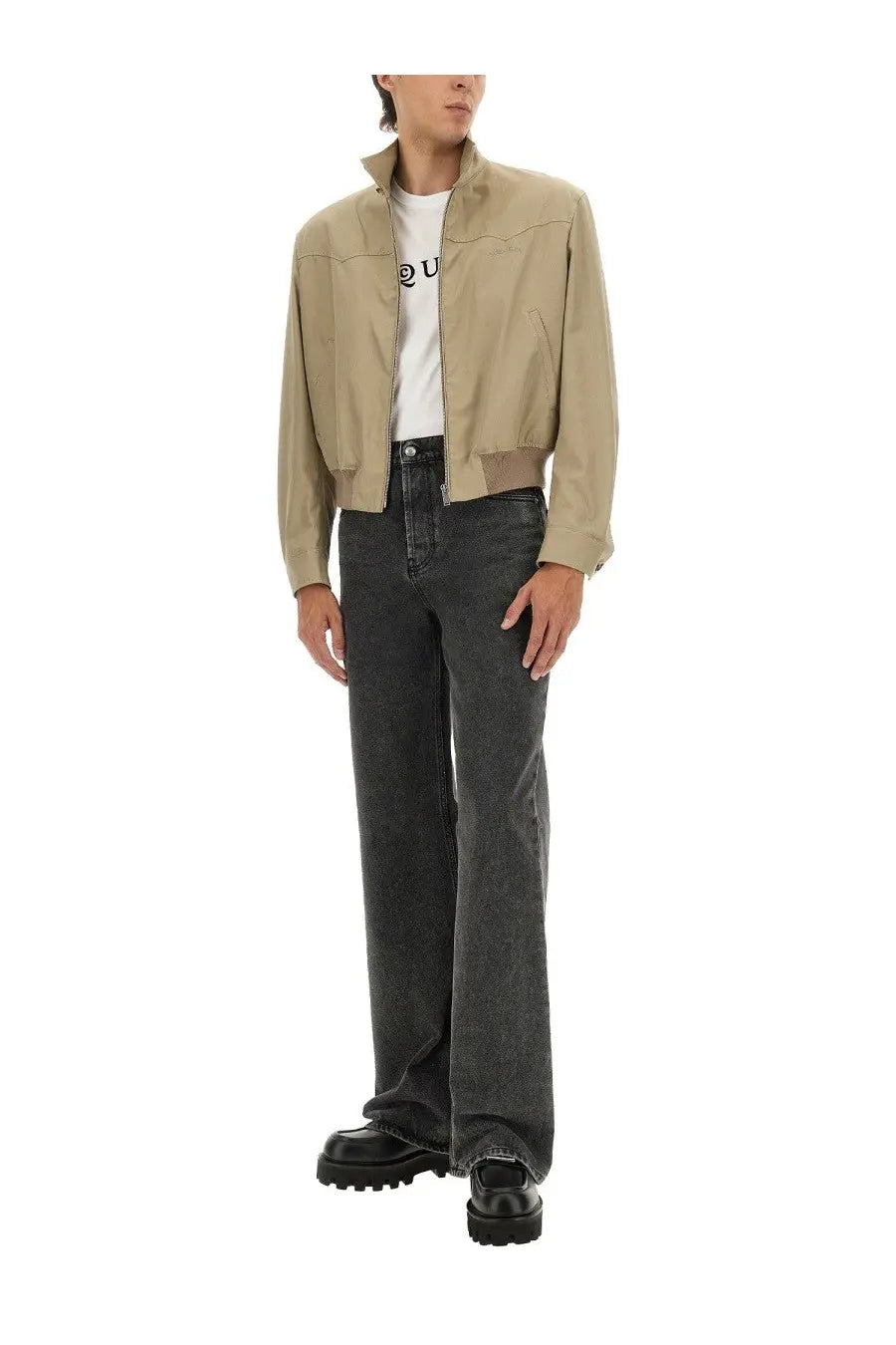 Alexander McQueen Men's Harrington Cropped Jacket Beige, view 2