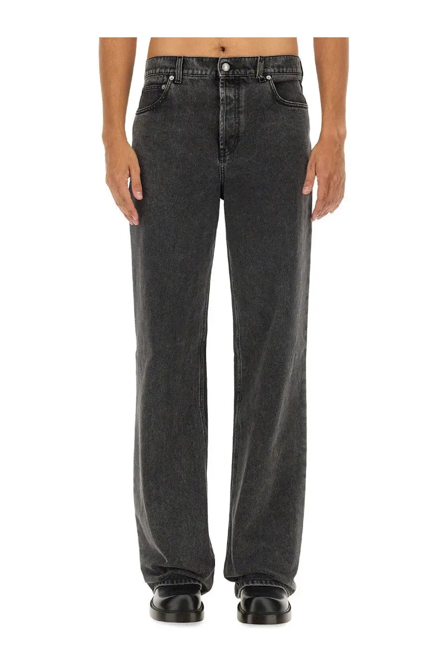 Alexander mcqueen men’s jeans baggy grey dark gray wide-leg denim jeans with faded wash and classic five-pocket design