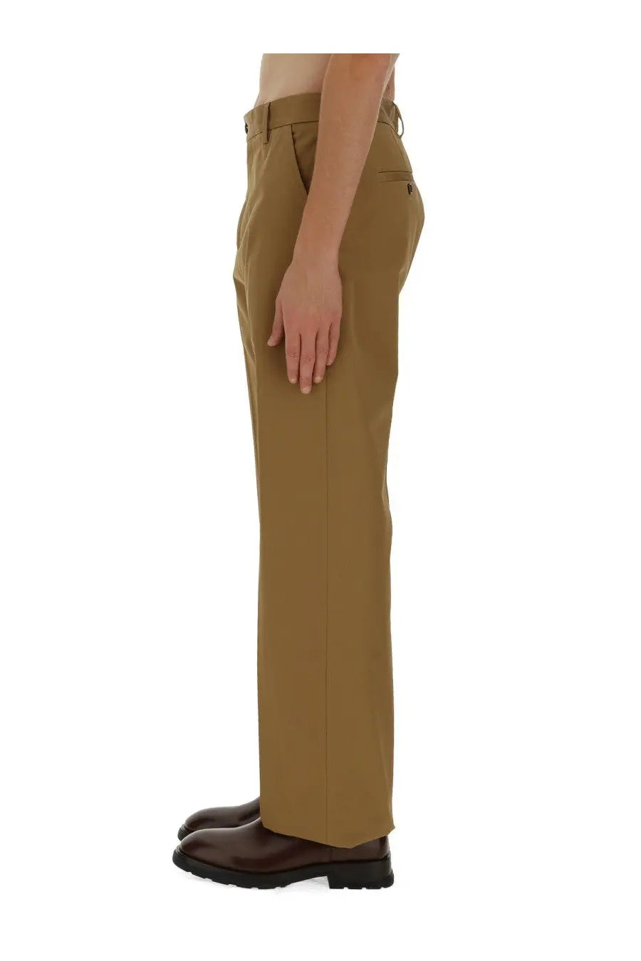 Alexander McQueen men’s khaki beige chino trousers with a classic fit and subtle stitching details
