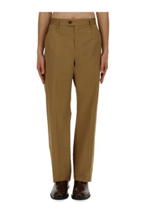 Alexander McQueen men’s beige wool trousers with straight-leg cut and single button waist closure