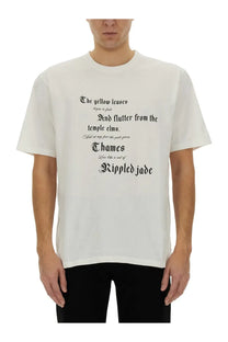 Alexander McQueen men’s white cotton t-shirt with black gothic style poem print the yellow leaves begin to fade by Ripped Jade