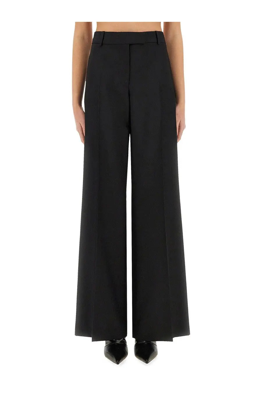 Alexander mcqueen women’s black high-waisted wide-leg trousers with a sleek tailored design