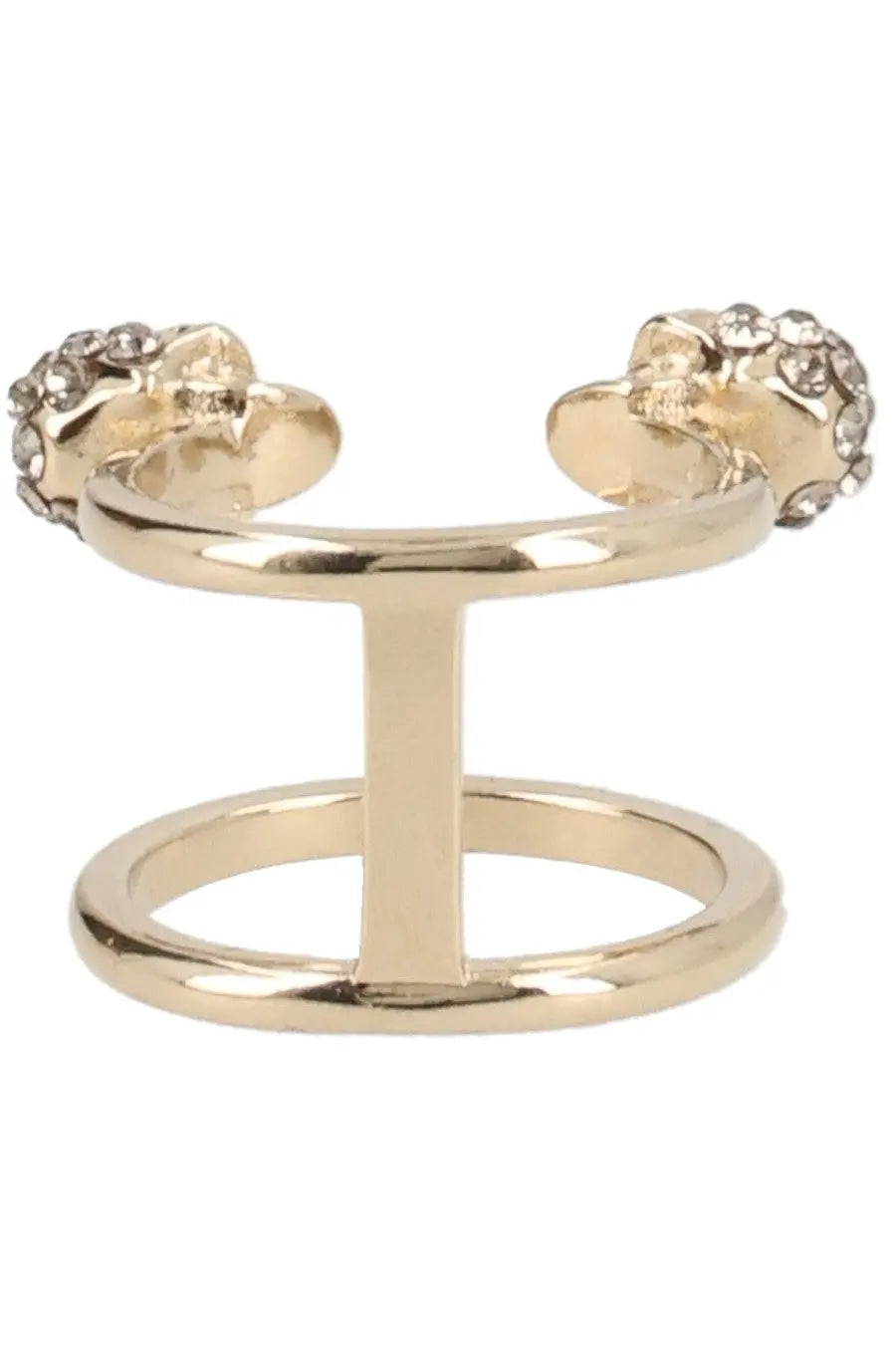 Alexander McQueen women’s skull ring gold-toned with crystal embellishments and sleek modern design