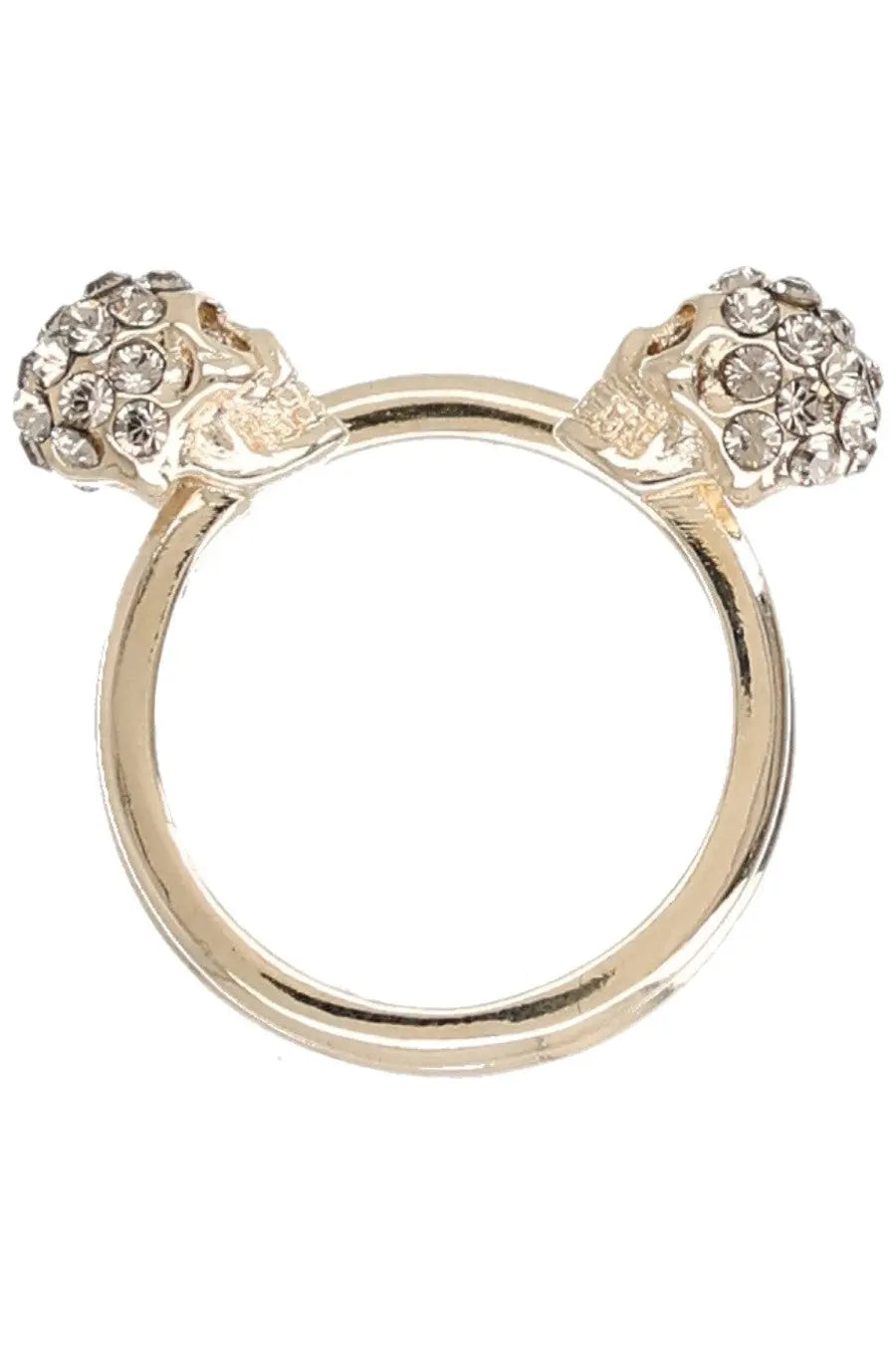 Gold-toned Alexander McQueen women’s skull ring with two crystal-adorned skull charms in silver-tone metal